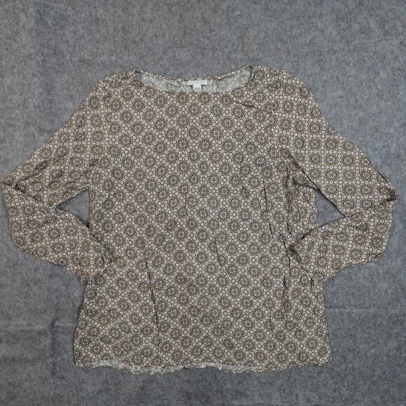J. Jill Top Womens Medium Popover Floral Crew Neck Lightweight Long Sleeve Artsy - Picture 1 of 9